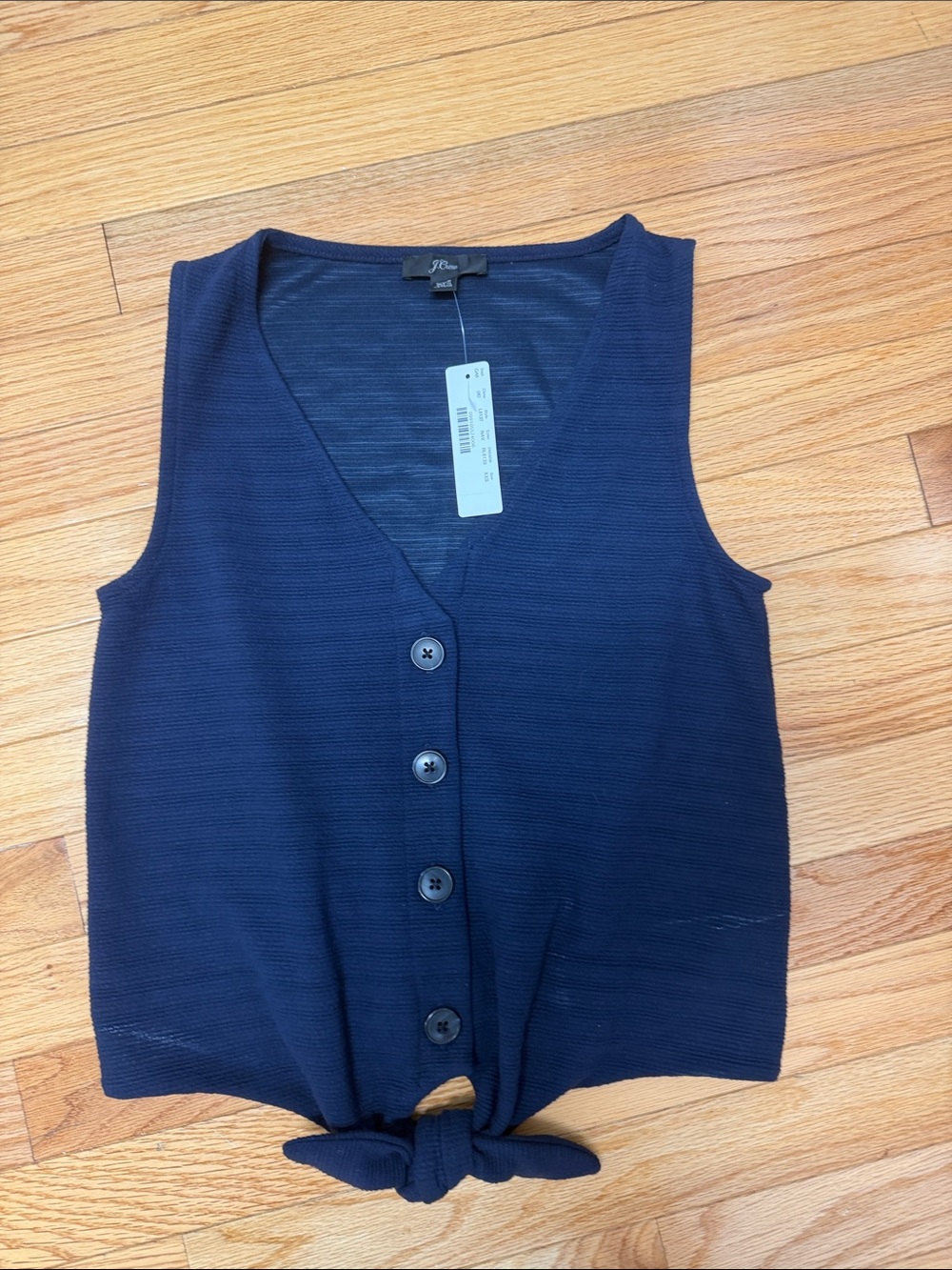 J. Crew Navy Button-Front Tie Waist Knit Tank